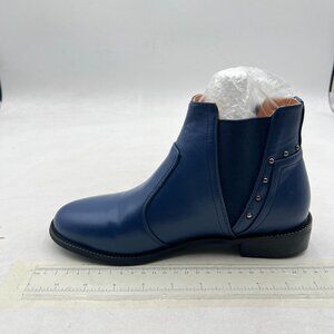 Blue Retro Closed Toe Ankle Boots Block Heel Studded Ladies Booties Formal Shoes